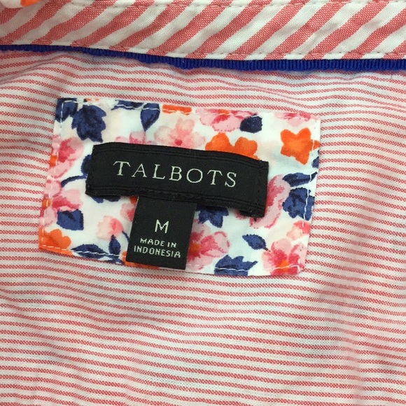 TALBOTS floral cotton spring top coral navy floral long sleeve - Picture 5 of 7